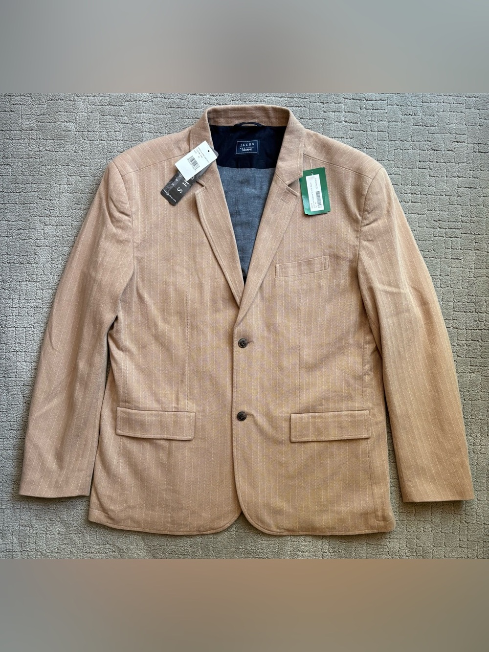 Jachs NY Jones Herringbone Tan Pinstripe Men's Cotton Stretch Blazer